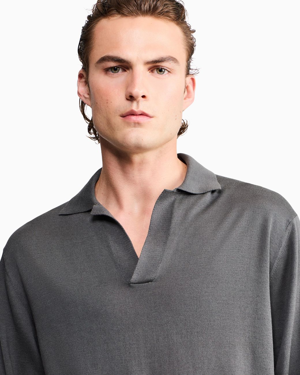 Giorgio Armani Gray Sweater Regular Fit Plain Knit Silk And Cotton Blend for men