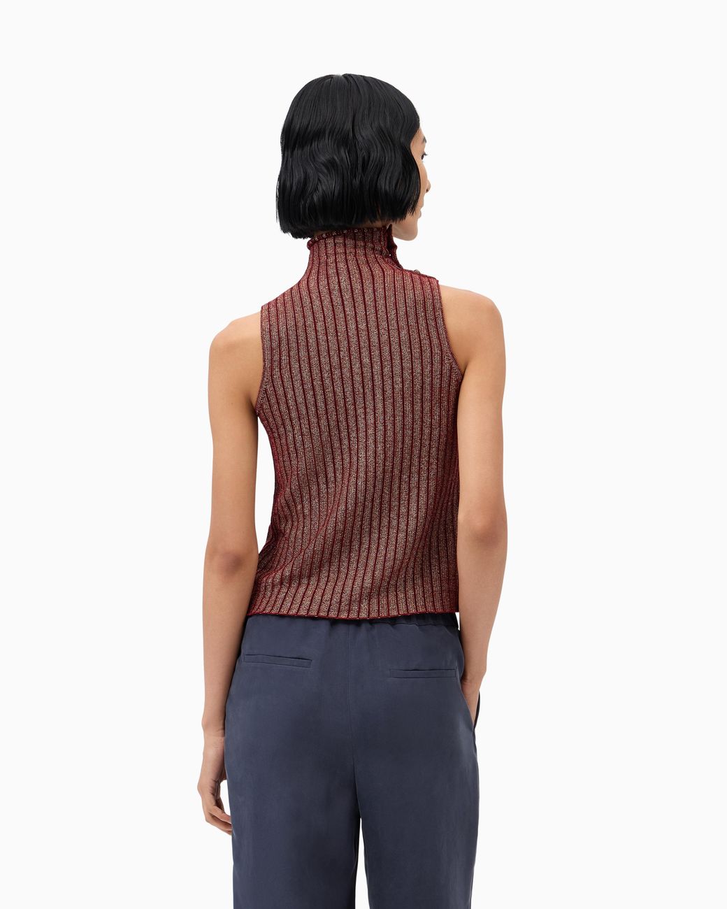 Giorgio Armani Brown Knit Top Sleeveless Turtleneck