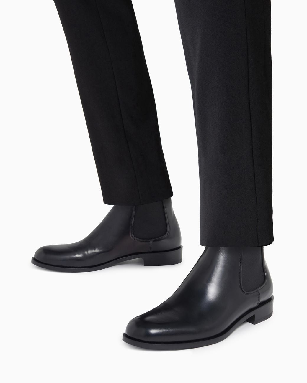 Giorgio Armani Black Antique-Effect Leather Ankle Boots for men