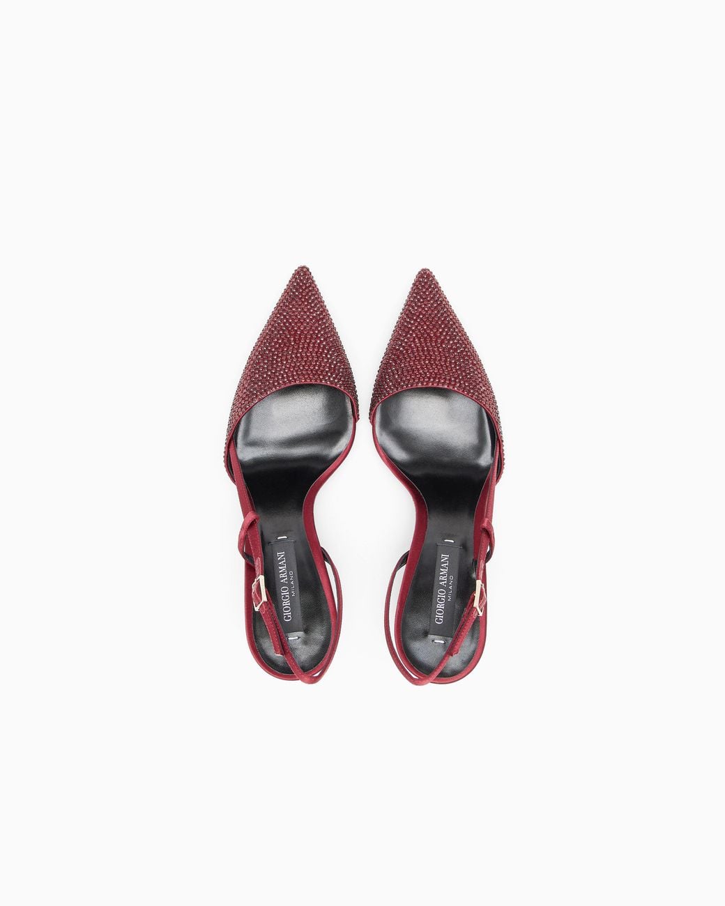 Giorgio Armani Pink Pointed Satin Slingback Pumps With Rhinestones