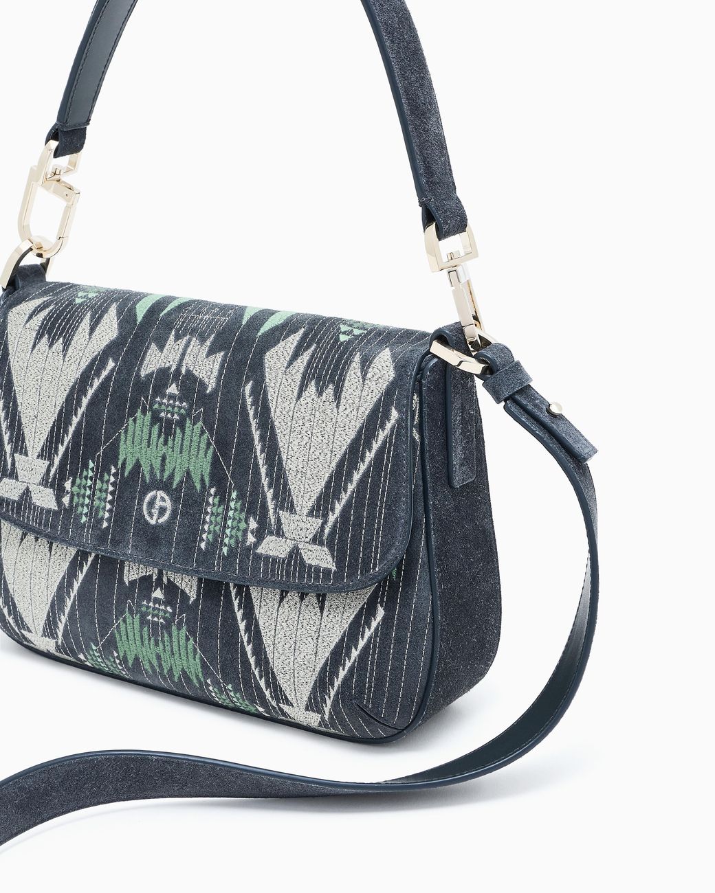 Giorgio Armani Blue Small La Prima Soft Embroidered Suede Bag