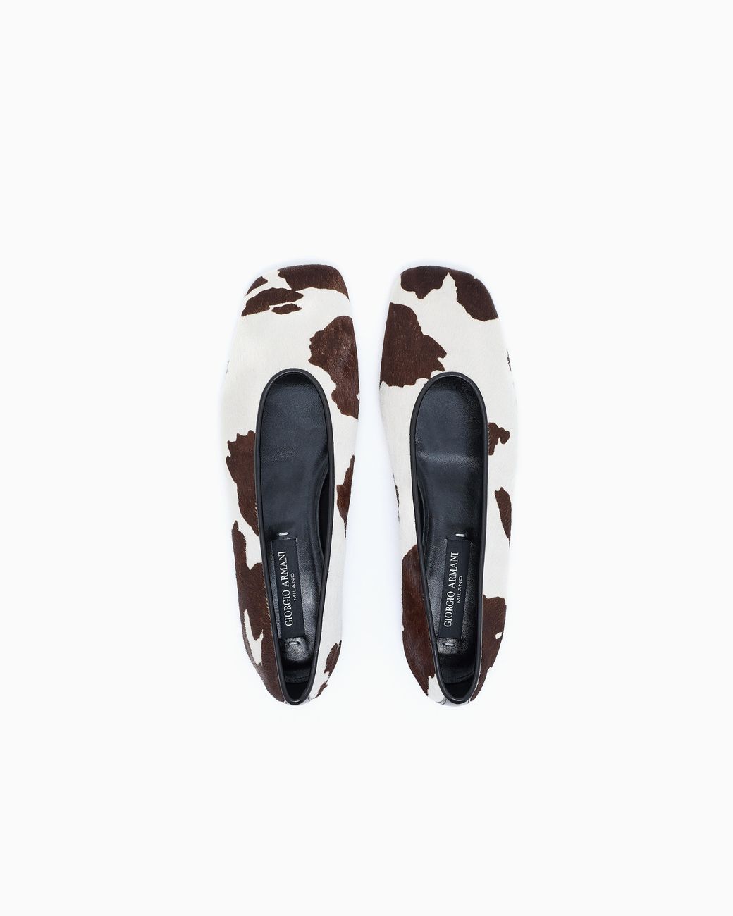Giorgio Armani White Cow Print Ballerinas With A Square Toe