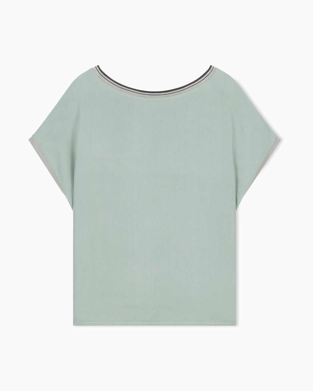 Giorgio Armani Green Blouse Regular Fit Heavy Washed Silk Ribbed Crew Neck