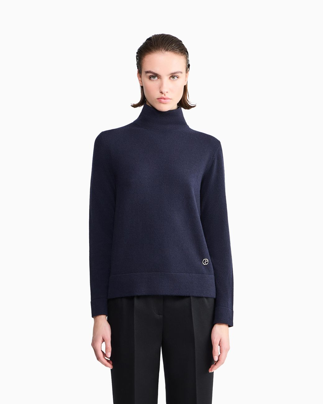 Giorgio Armani Blue Pure Cashmere Cowl-Neck Jumper