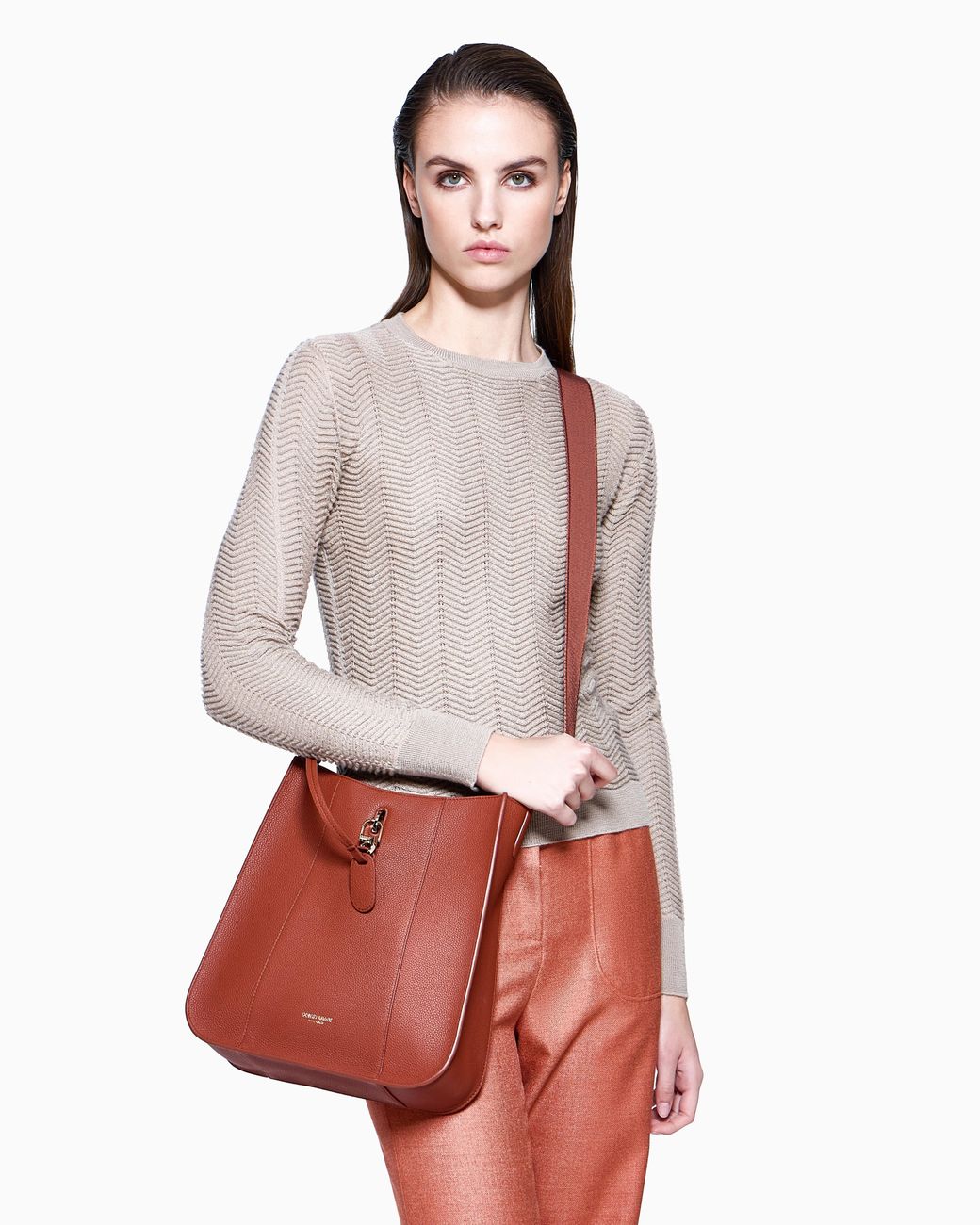 Giorgio Armani Red Pebbled Leather Shoulder Bag
