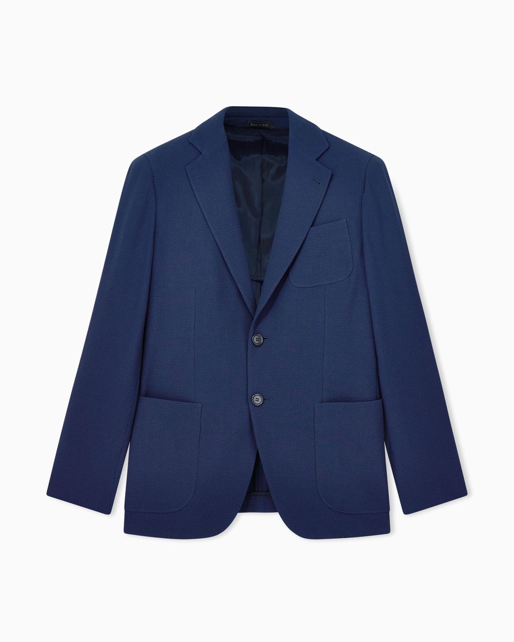 Giorgio Armani Blue Single-Breasted Virgin Wool Seersucker Jacket for men