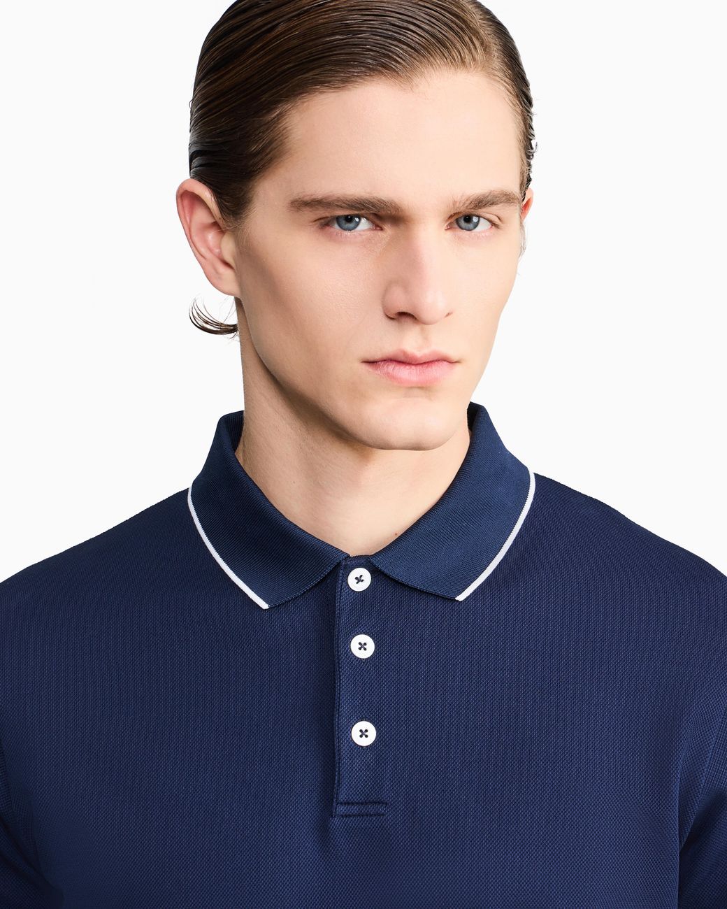 Giorgio Armani Blue Cotton Piqué Polo With Contrasting Trim for men