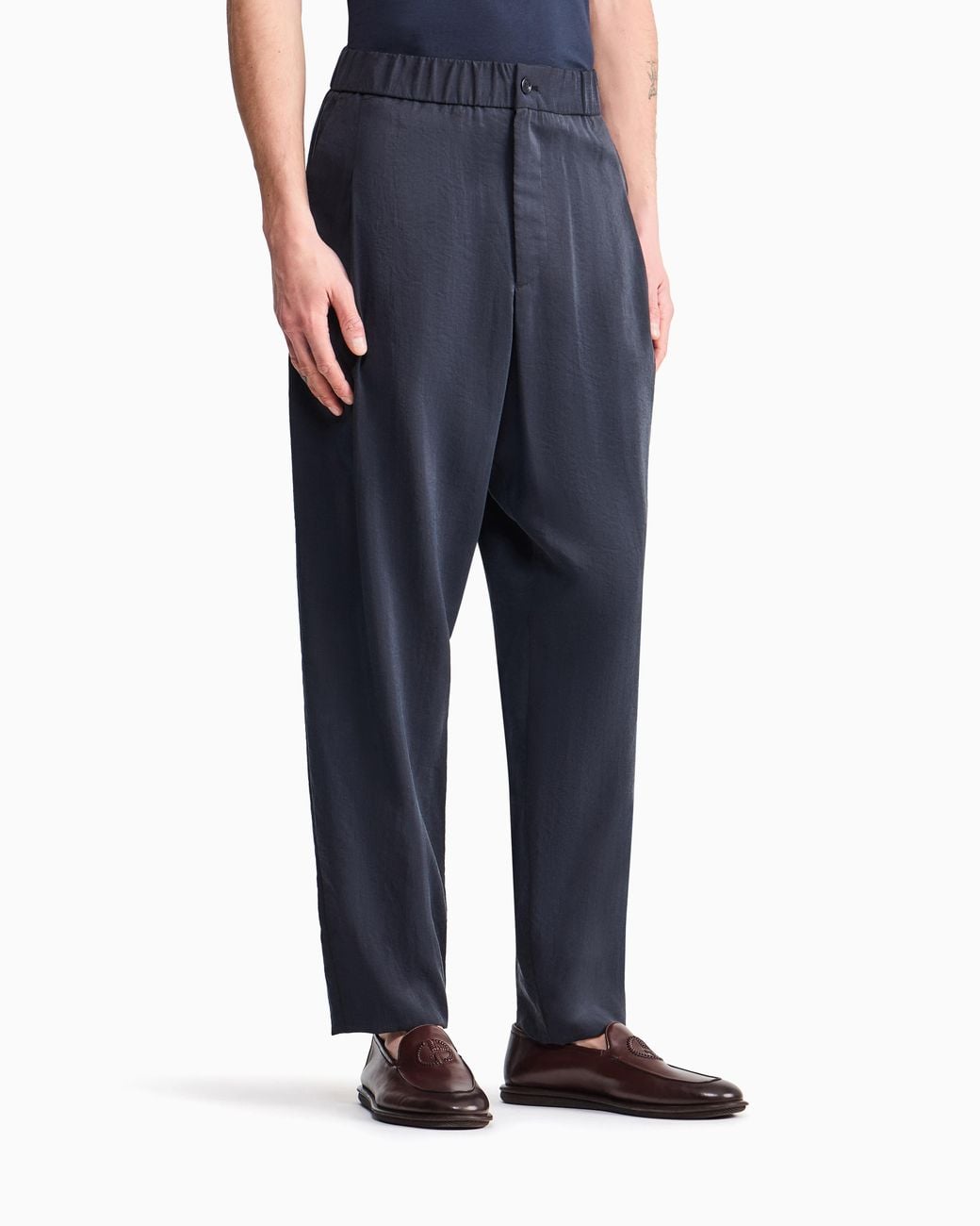 Giorgio Armani Blue Washed, Silk-Blend, Single-Pleat Trousers for men