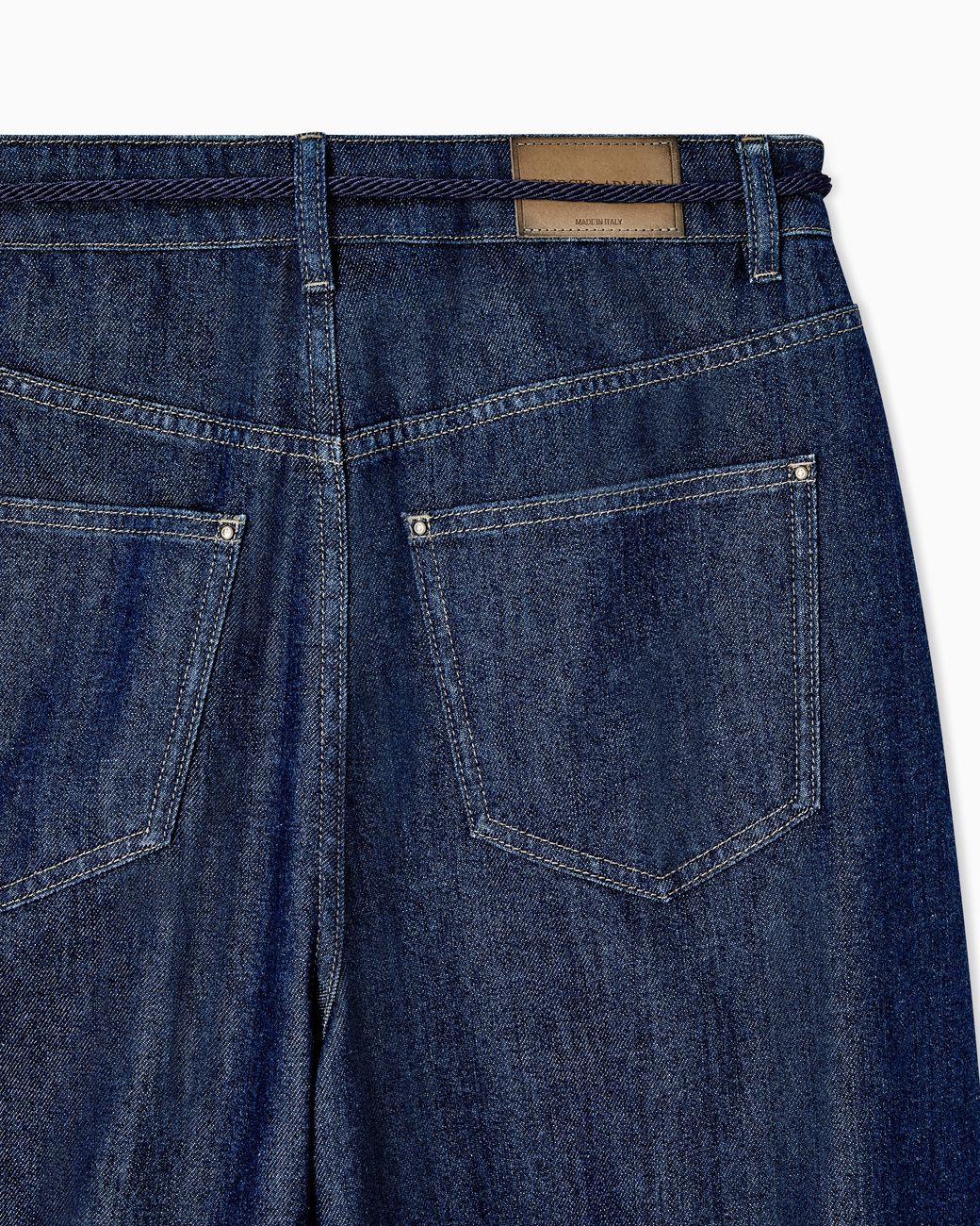 Giorgio Armani Blue Five-Pocket, Stretch Cotton-Denim Trousers With Belt Denim Collection