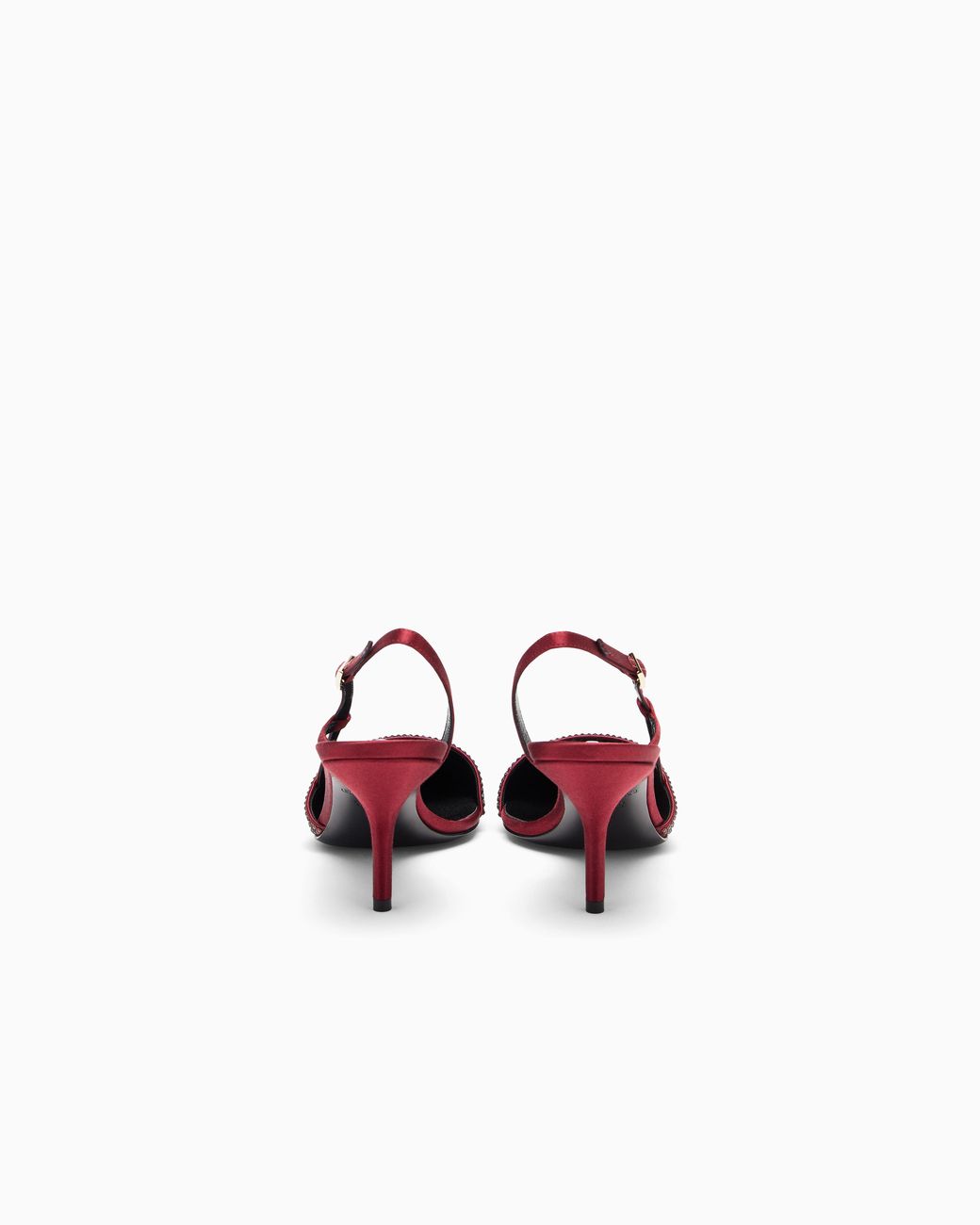 Giorgio Armani Pink Pointed Satin Slingback Pumps With Rhinestones