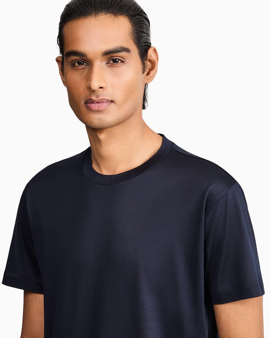 Giorgio Armani Blue Plain-Knit Jersey T-Shirt for men