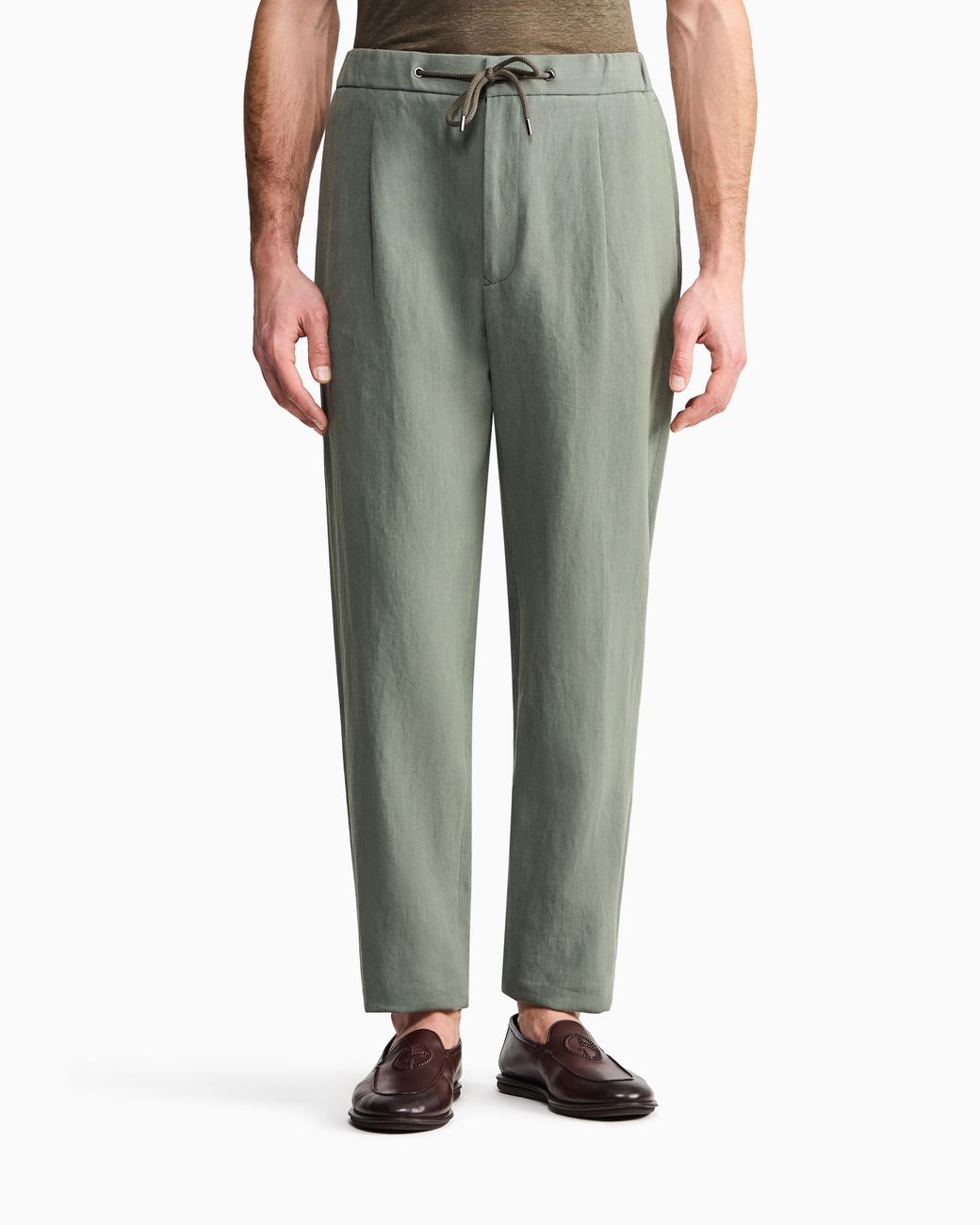 Giorgio Armani Green Single-Pleat, Linen-Canvas Trousers for men