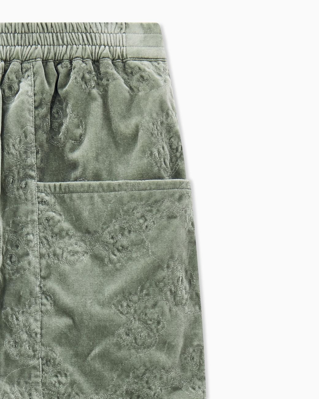 Giorgio Armani Green Lined Cotton Velvet Pants With Floral Embroidery