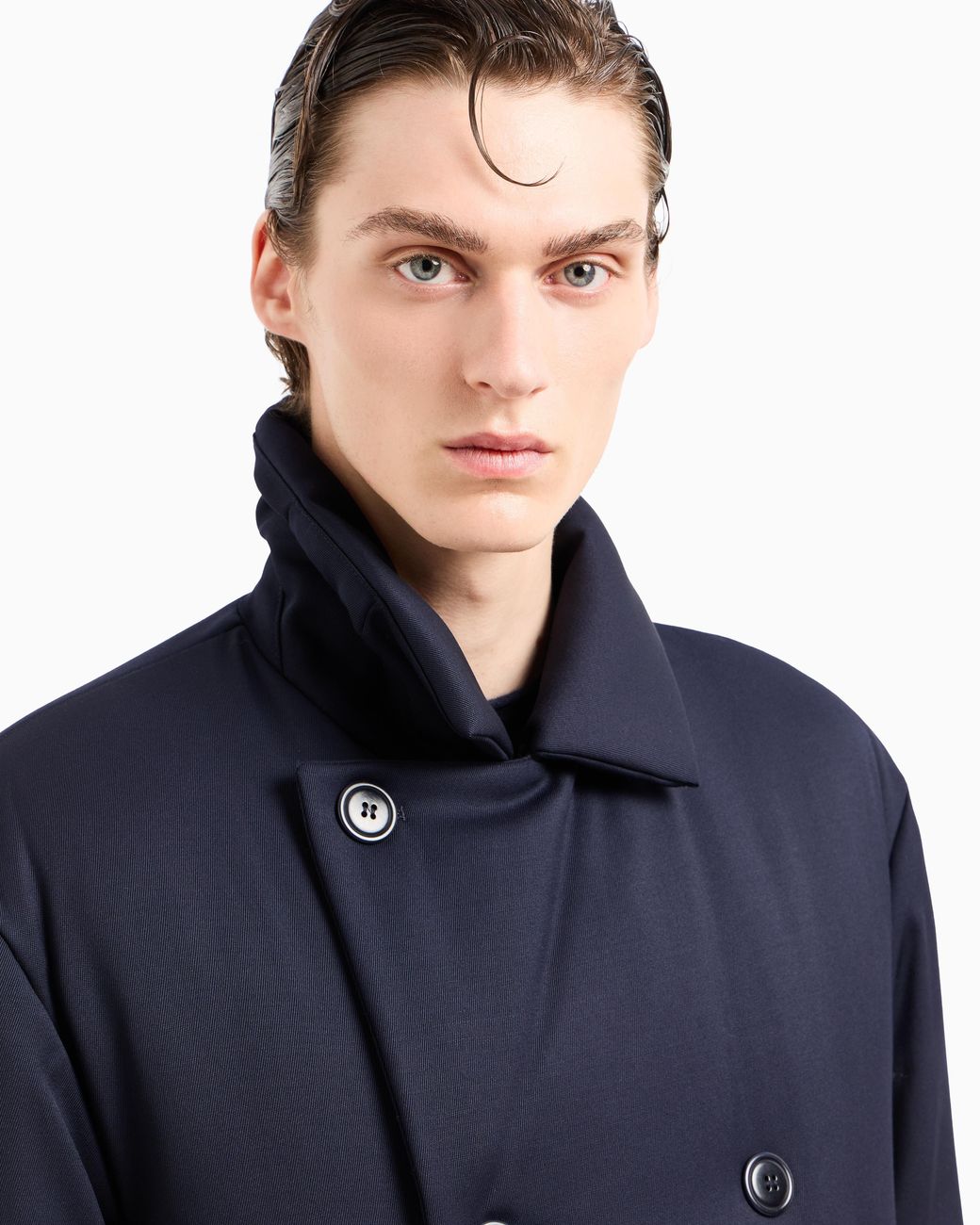 Giorgio Armani Blue Double-Breasted Padded Coat for men