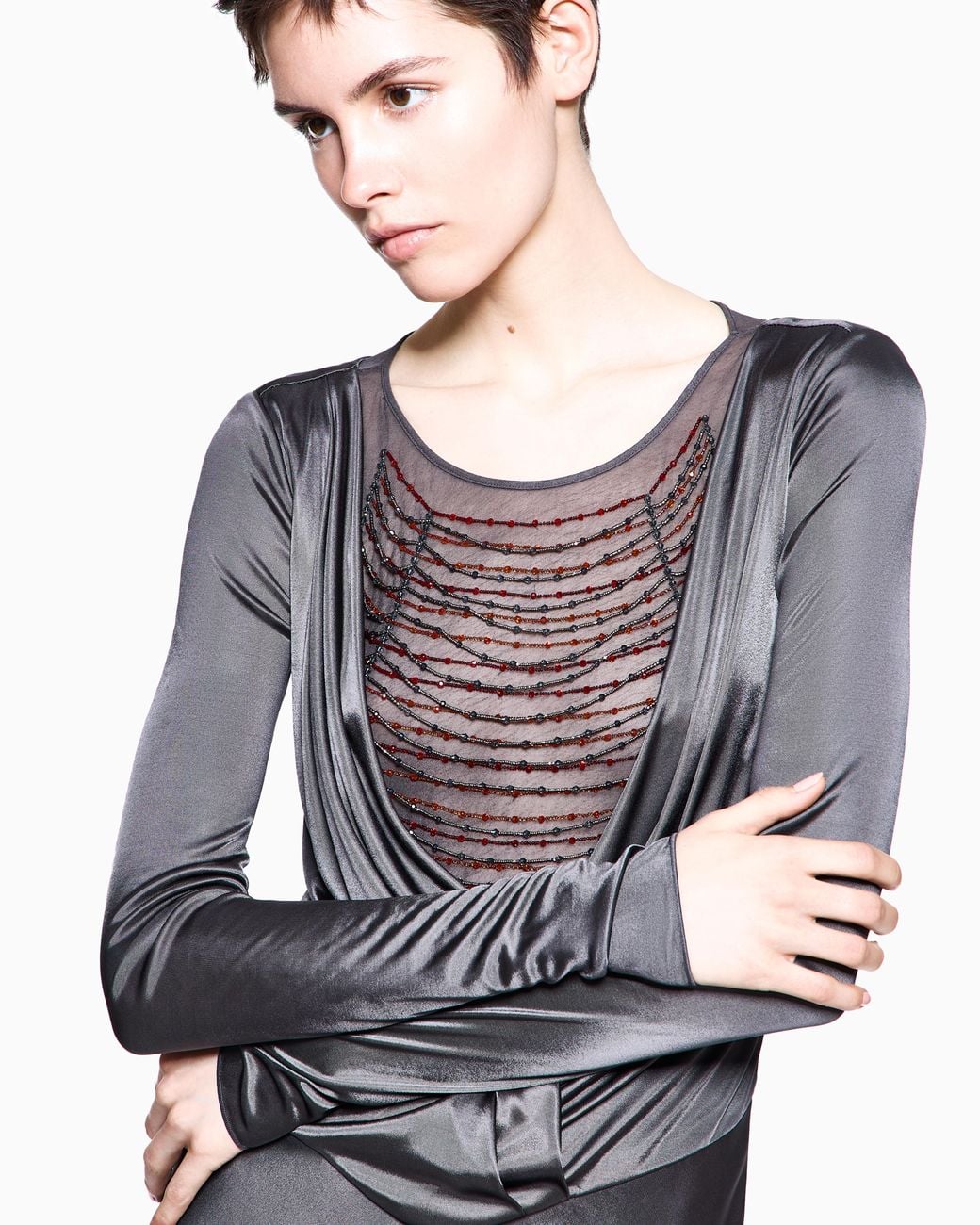 Giorgio Armani Blue Shiny Viscose Jersey Long Dress