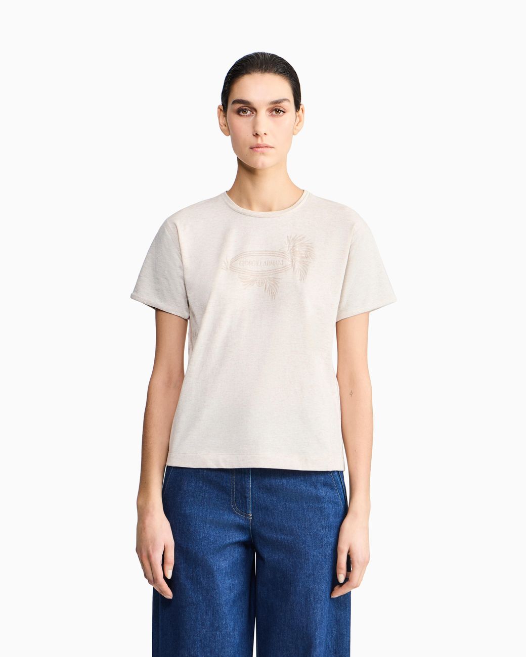 Giorgio Armani White Cotton-Blend Jersey Crew-Neck T-Shirt Denim Collection