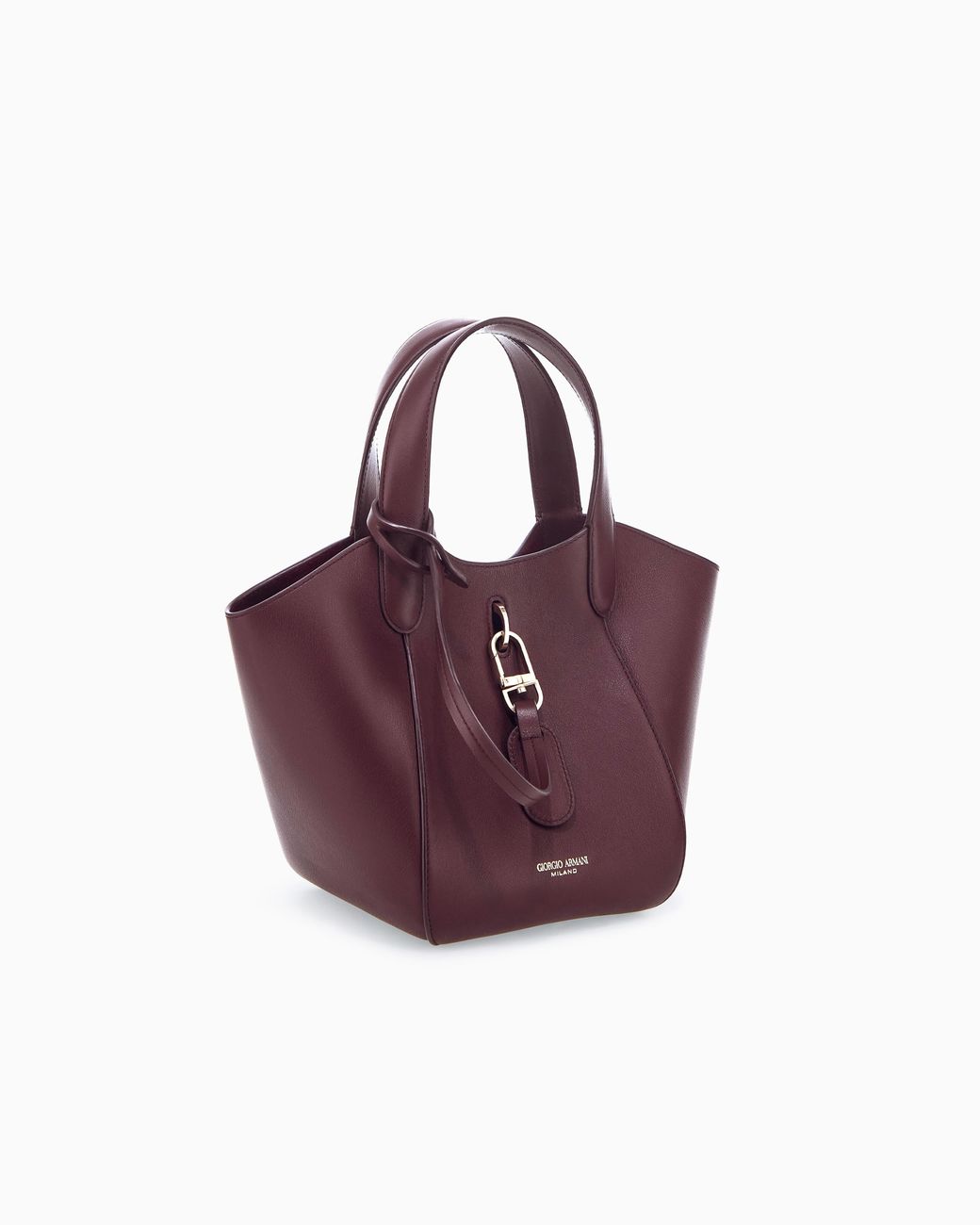 Giorgio Armani Blue Leather Handbag With A Geometric Base And A Snap-Hook Clasp