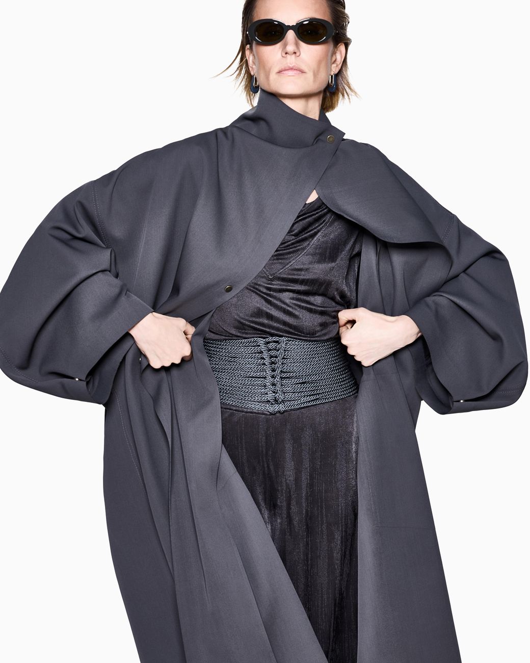 Giorgio Armani Black Jacquard Viscose Jersey Draped Top