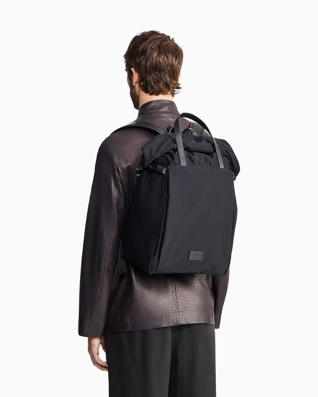 Giorgio Armani Black Mesh And Leather Backpack for men