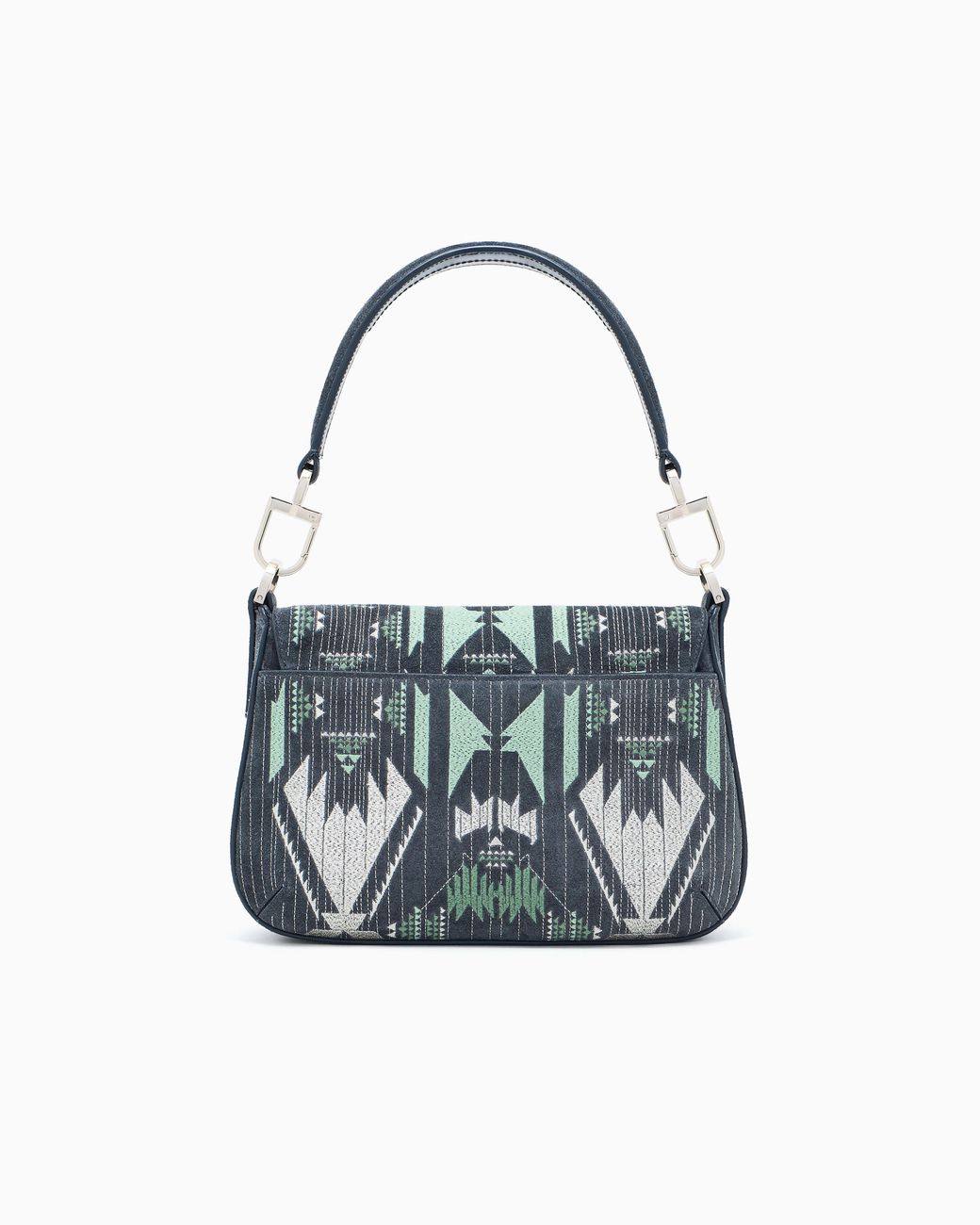 Giorgio Armani Blue Small La Prima Soft Embroidered Suede Bag