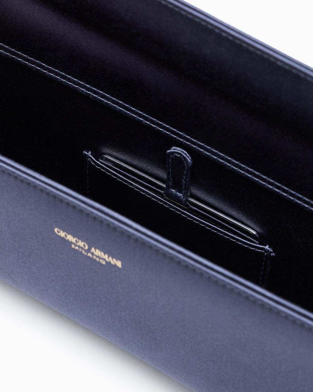 Giorgio Armani Blue Satin Horizontal La Prima Clutch Bag