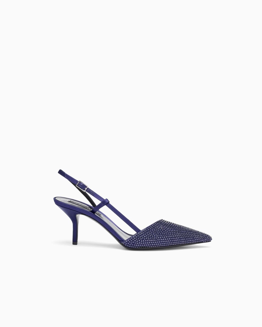 Giorgio Armani Blue Pointed Satin Slingback Pumps With Rhinestones