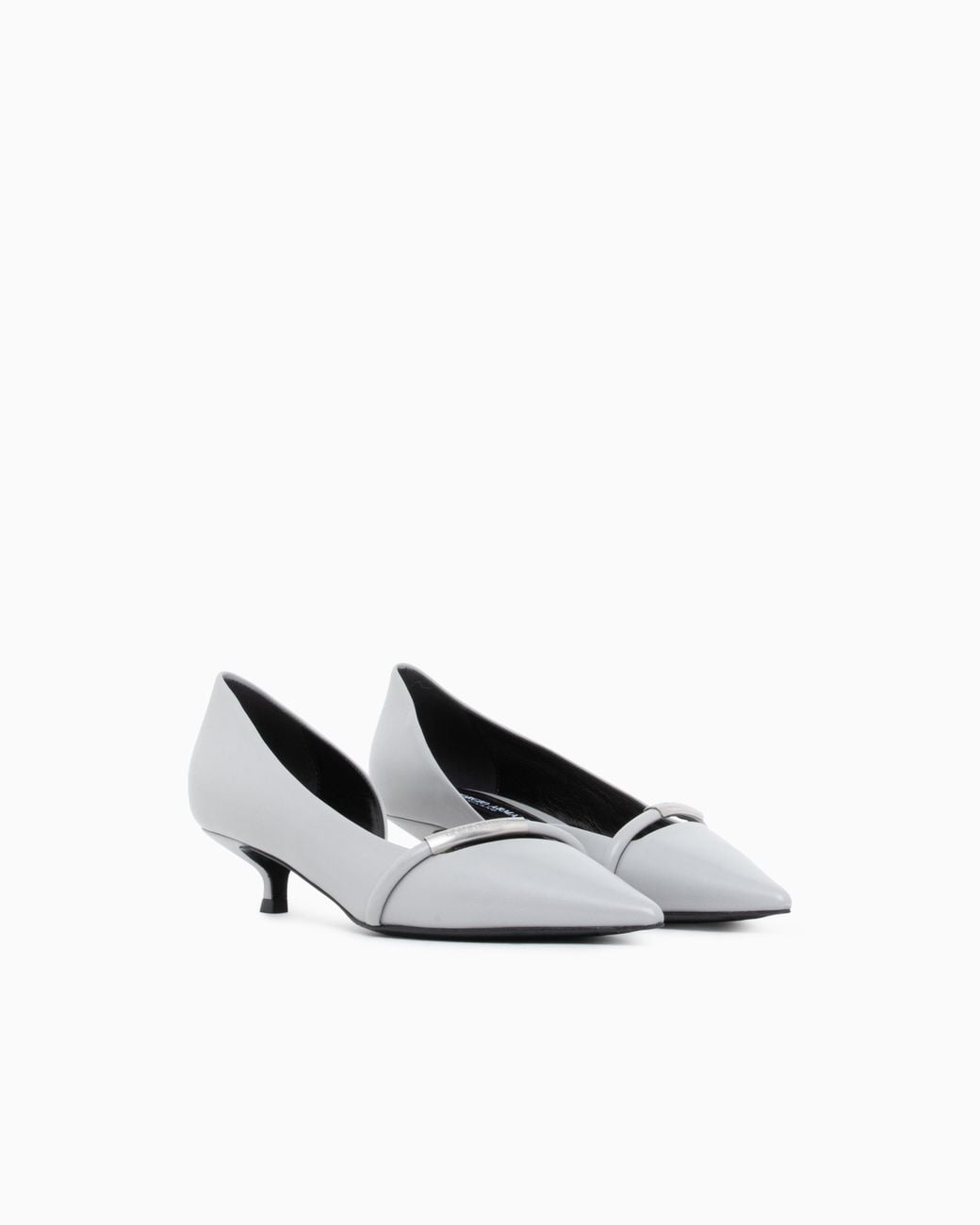 Giorgio Armani White Pointed Toe Leather Pumps With Strap And Low Heel