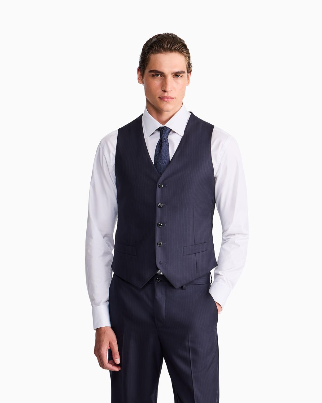 Giorgio Armani Blue Single-Breasted Pinstripe Vest for men
