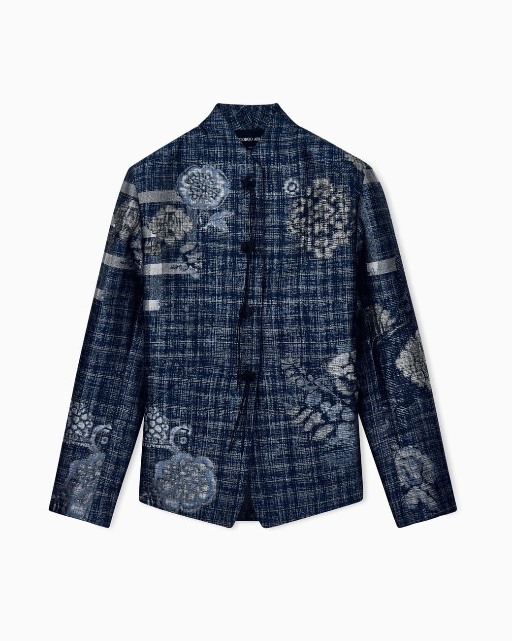 Giorgio Armani Blue Floral Jacquard Blazer With A Guru Collar And Tassel Button