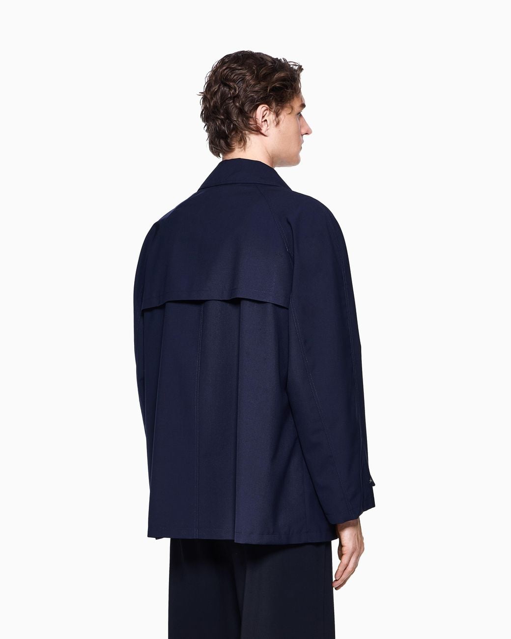 Giorgio Armani Blue Wool And Silk Canvas Pea Coat for men