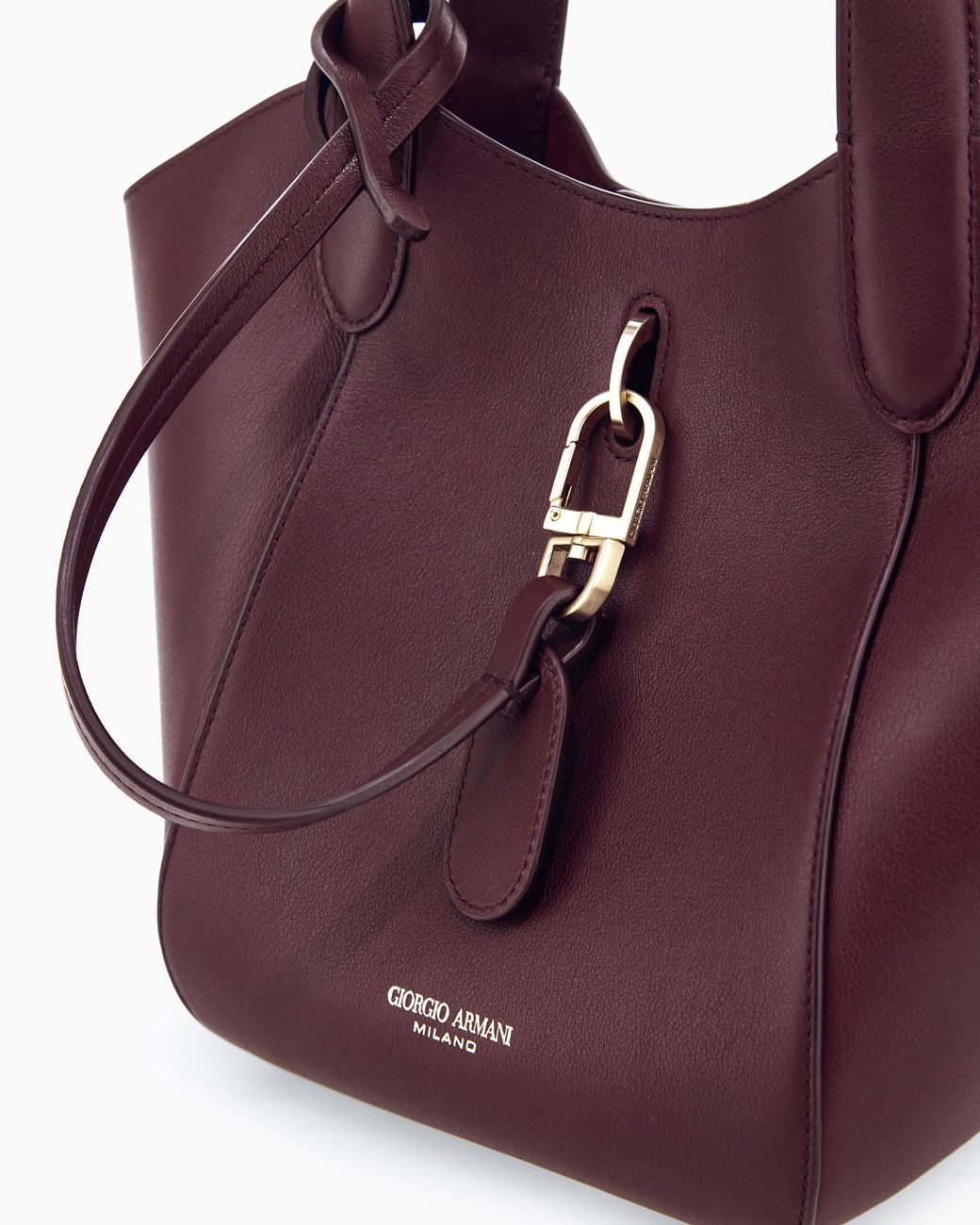 Giorgio Armani Blue Leather Handbag With A Geometric Base And A Snap-Hook Clasp