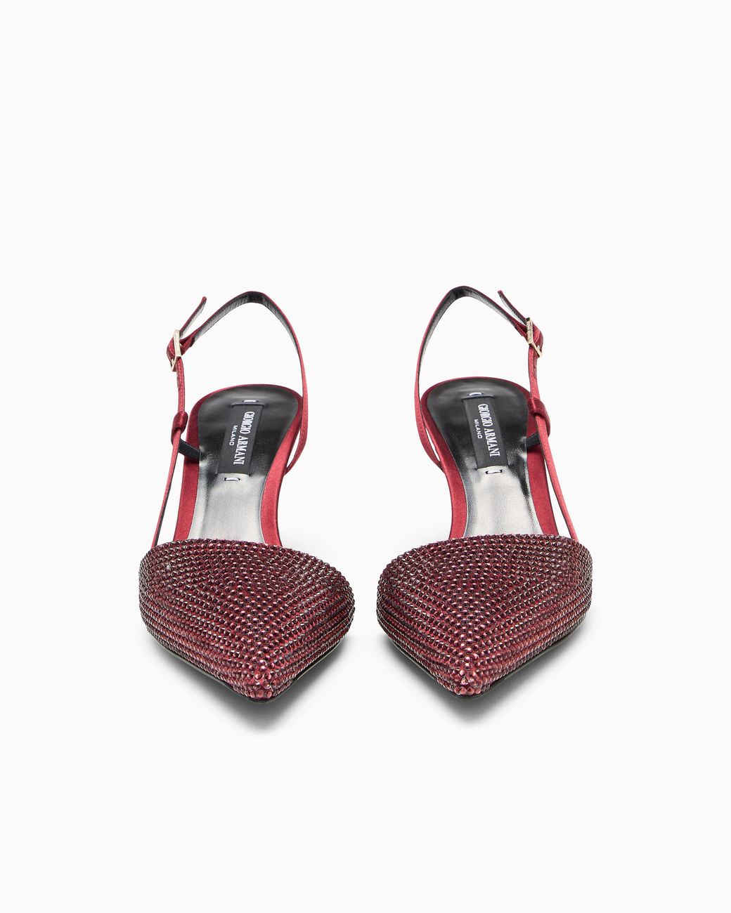 Giorgio Armani Pink Pointed Satin Slingback Pumps With Rhinestones