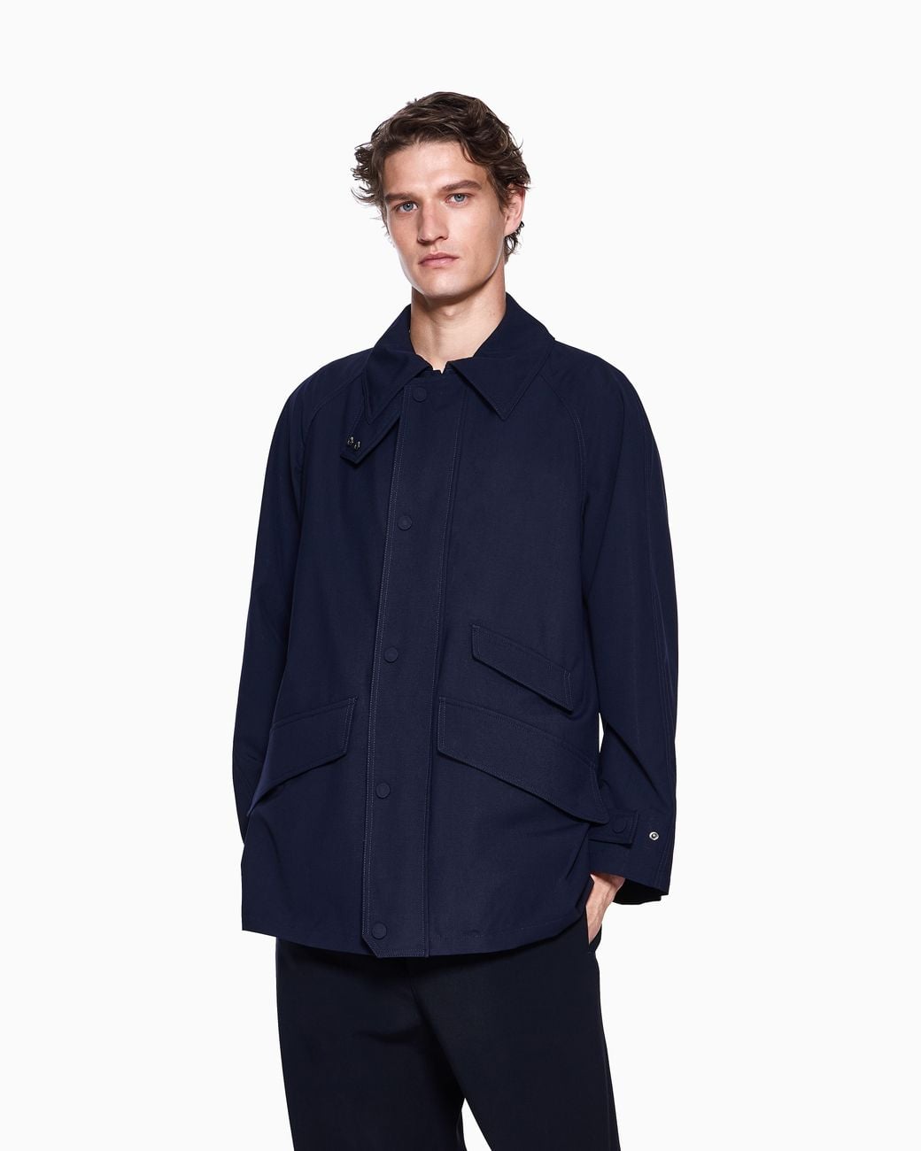 Giorgio Armani Blue Wool And Silk Canvas Pea Coat for men