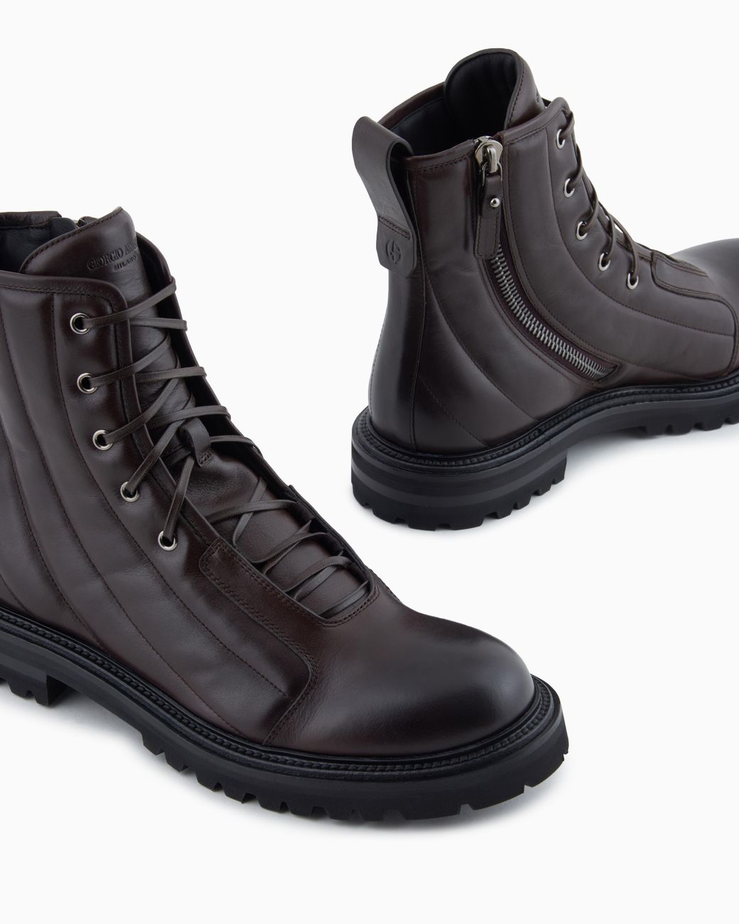 Giorgio Armani Black Nappa Calfskin Combat Boots for men