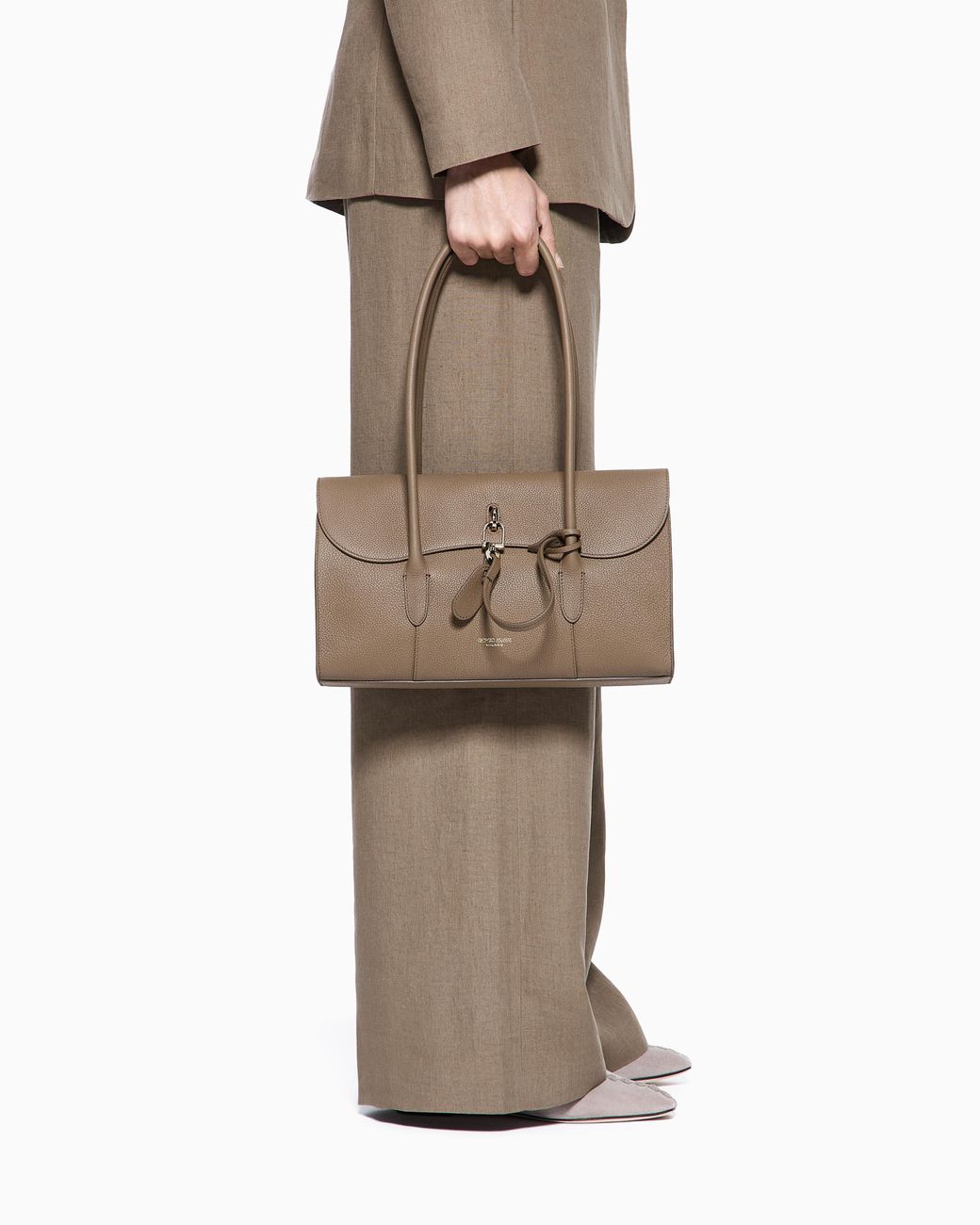 Giorgio Armani White Small Pebbled Leather Shoulder Bag