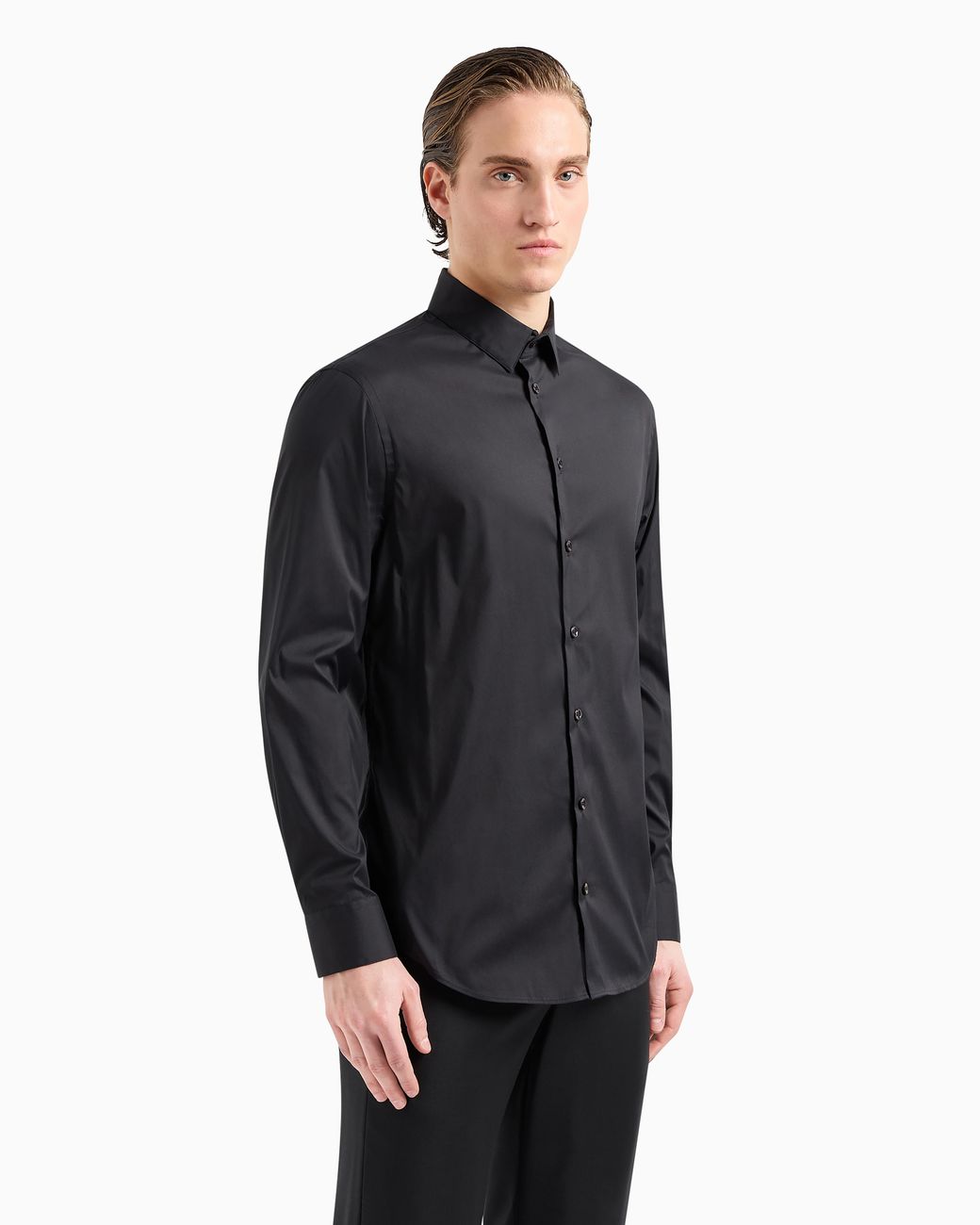 Giorgio Armani Black Plain-Knit Stretch Cotton Shirt for men