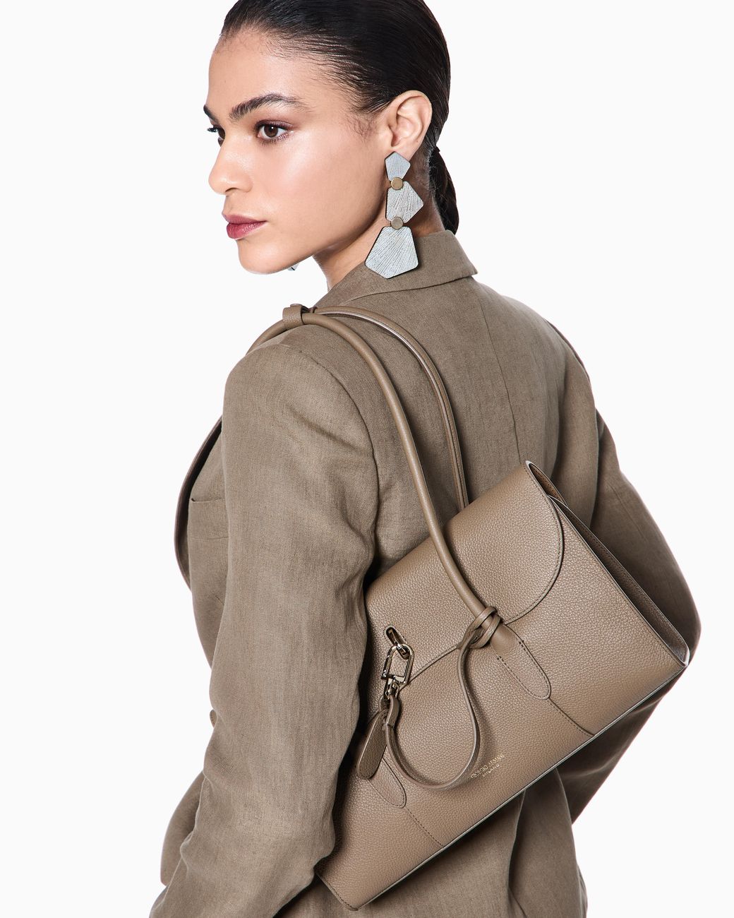 Giorgio Armani White Small Pebbled Leather Shoulder Bag