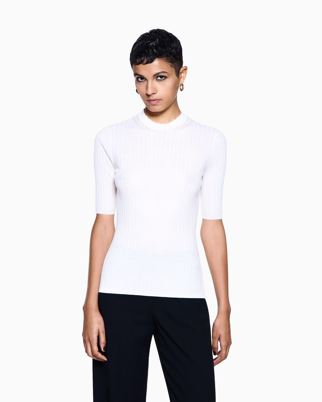 Giorgio Armani White Pure Cashmere Ribbed Crew-Neck Jumper