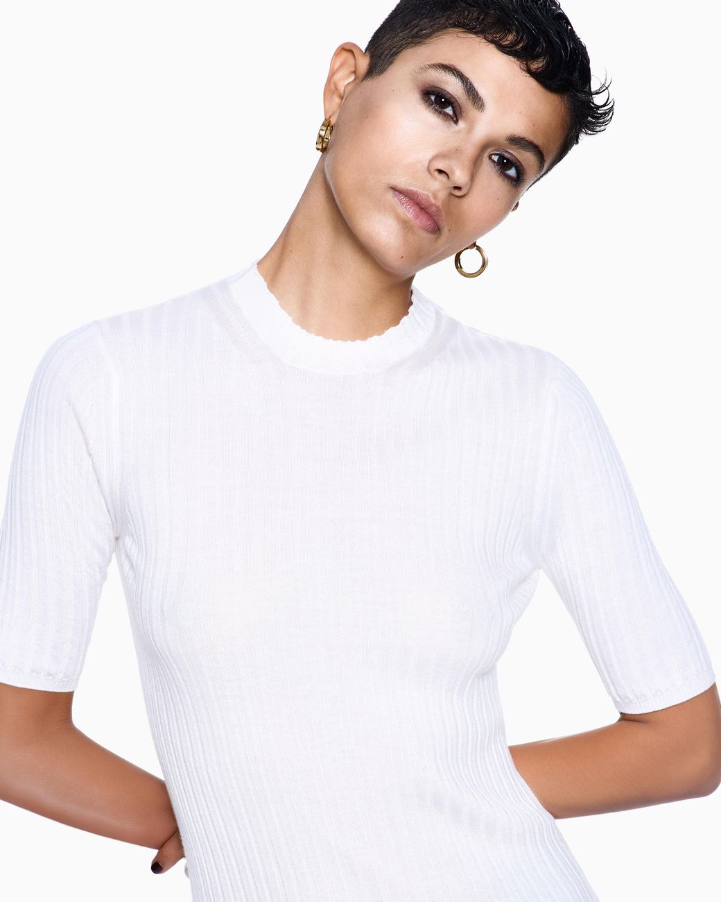 Giorgio Armani White Pure Cashmere Ribbed Crew-Neck Jumper