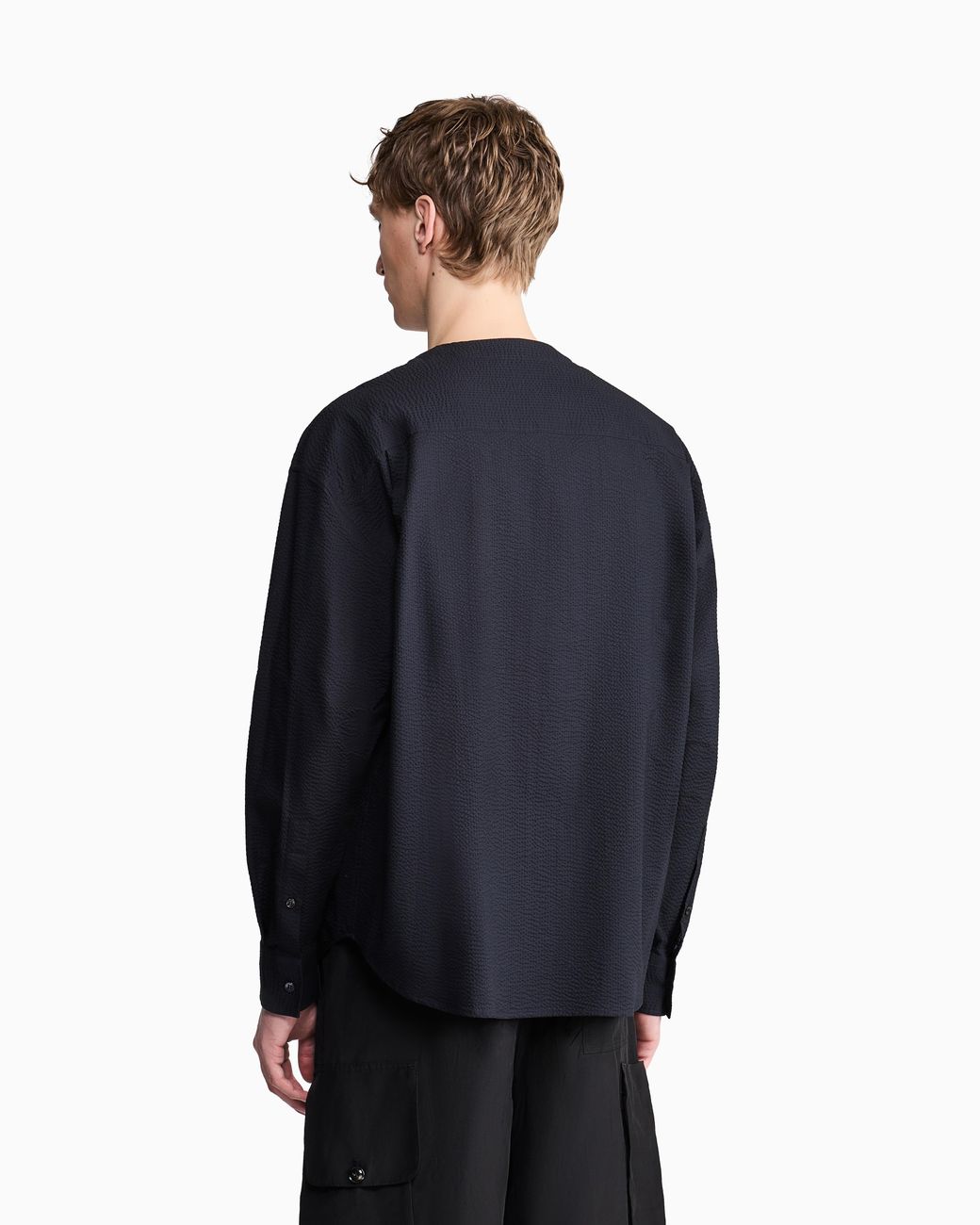 Giorgio Armani Black Cotton Seersucker Shirt for men