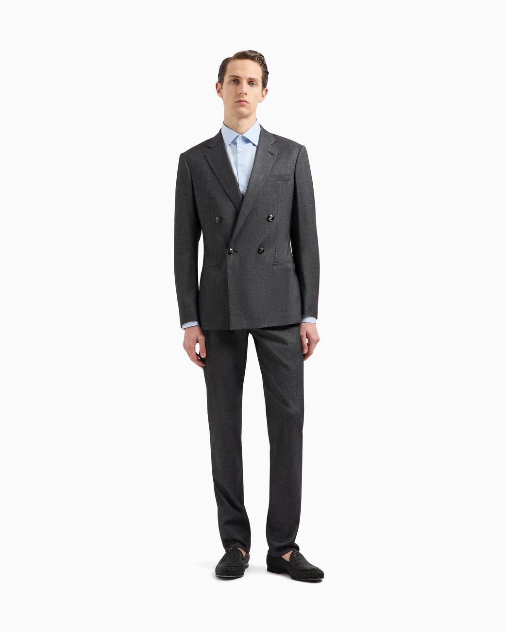 Giorgio Armani Black Soho Line Double-Breasted Denim-Effect Cashmere And Stretch Cotton Suit for men