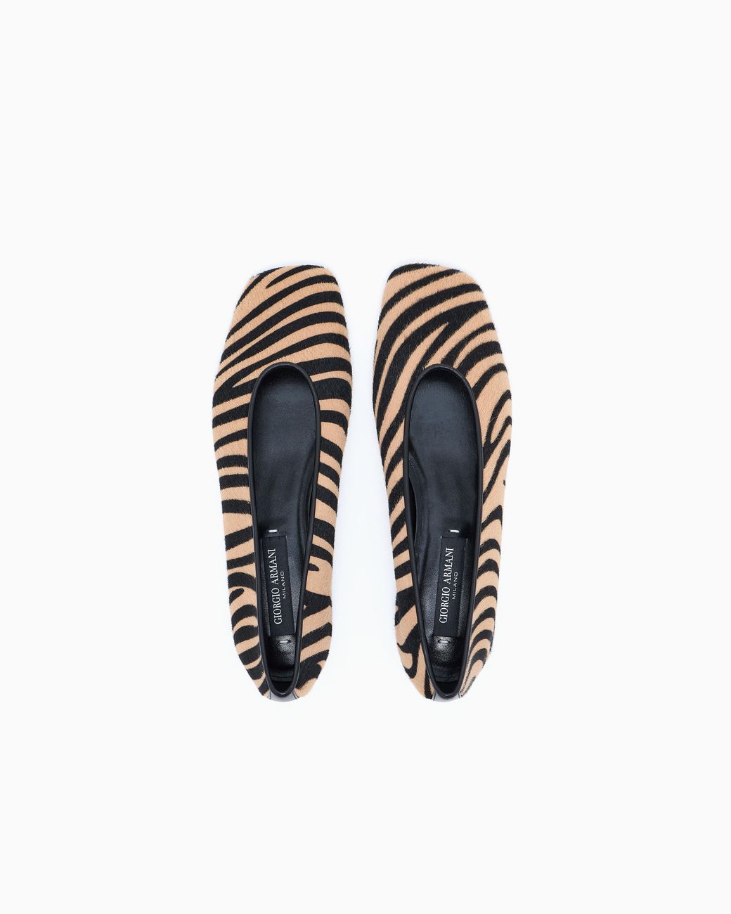 Giorgio Armani White Ponyskin Look Leather Ballerinas With A Zebra Motif