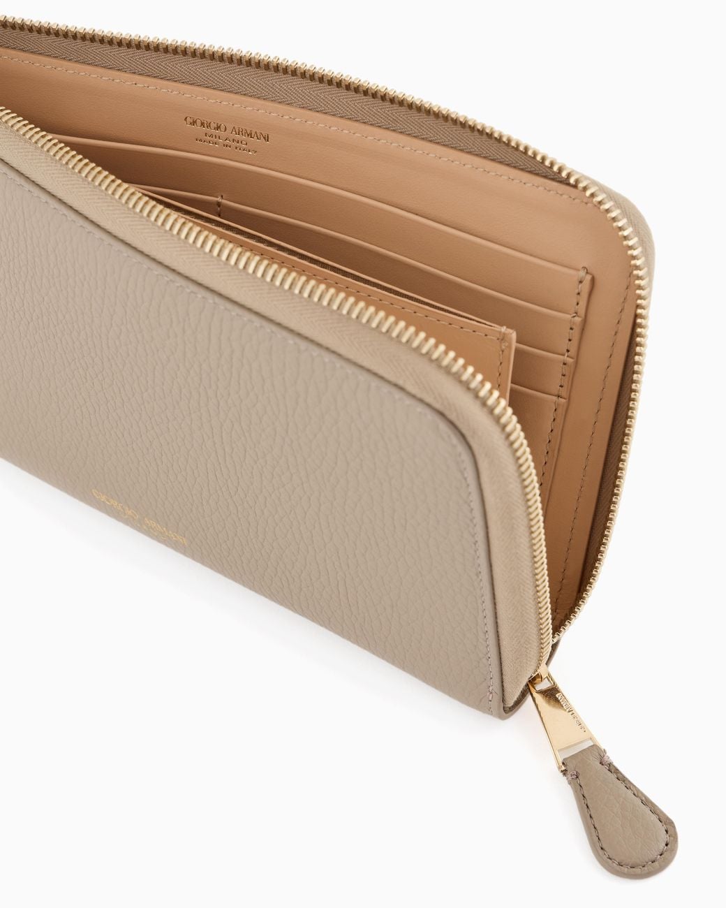 Giorgio Armani Natural Pebbled Leather Wallet With Wraparound Zip