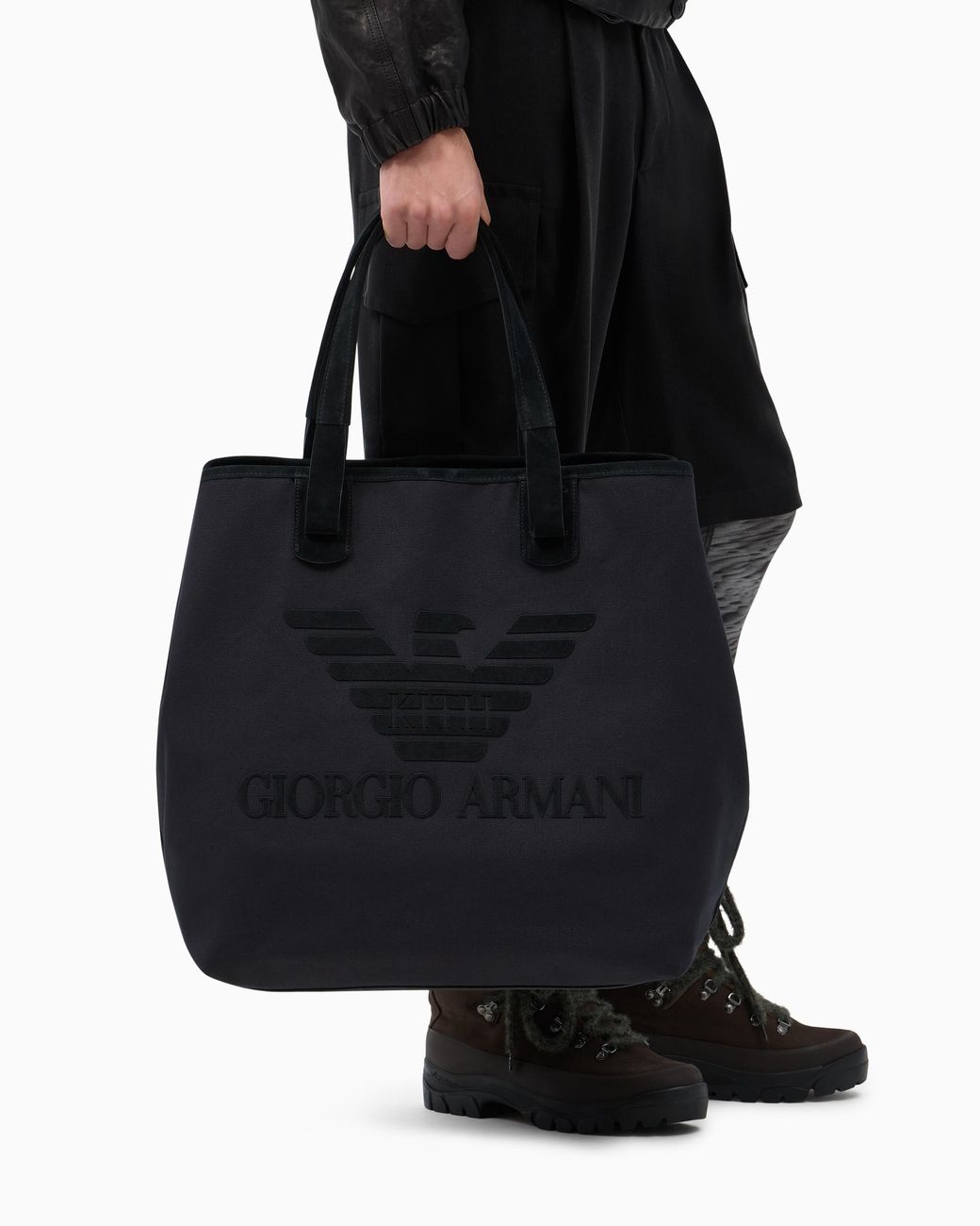 Giorgio Armani Blue Cotton Shopper With Suede Details X Kith for men