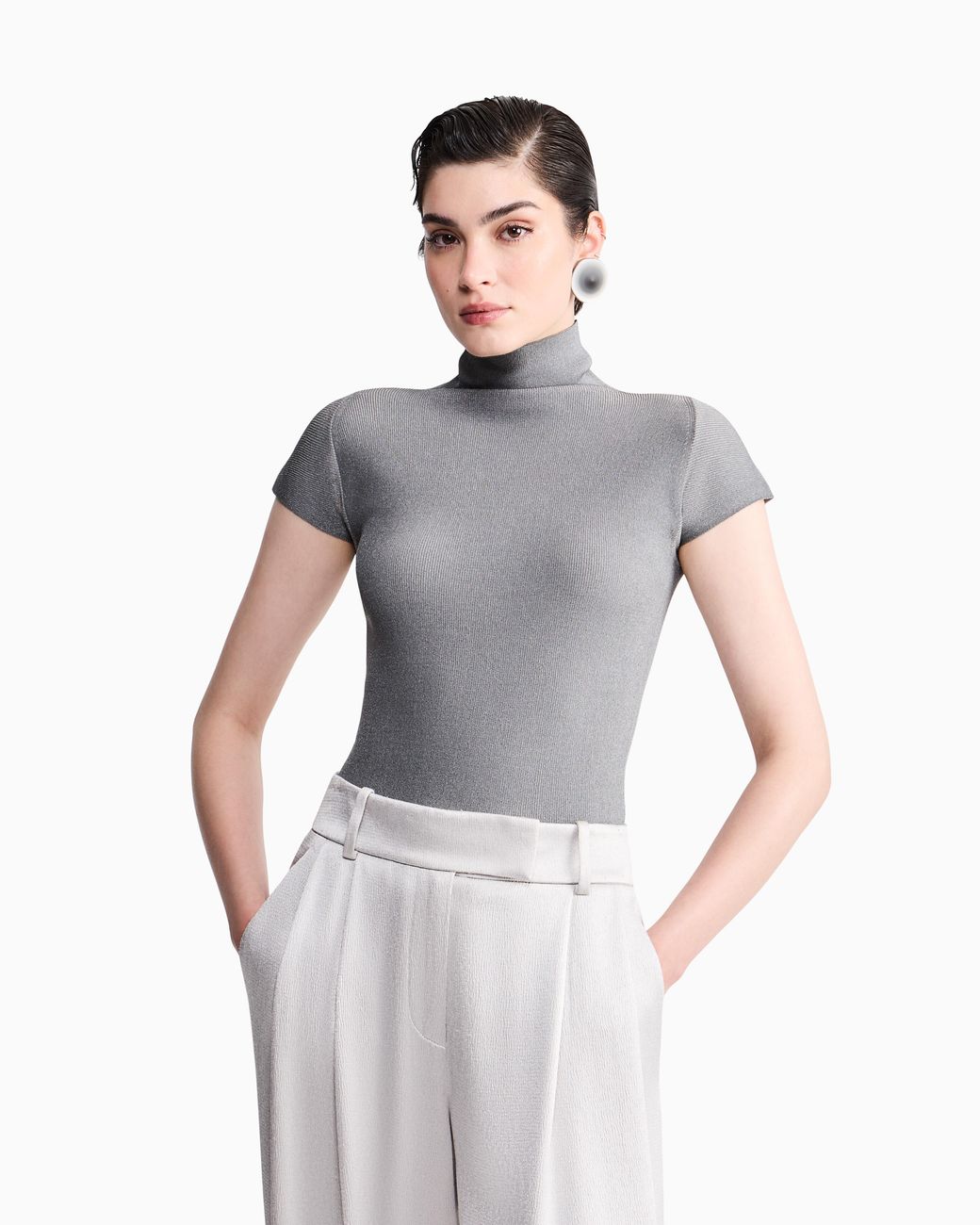 Giorgio Armani Blue Sweater Slim Fit Cup Sleeve Turtleneck English Ribbed Viscose