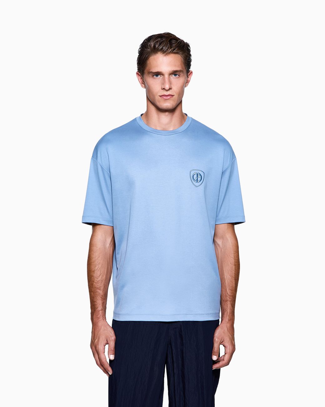 Giorgio Armani Blue Cotton Interlock Crew-Neck T-Shirt for men