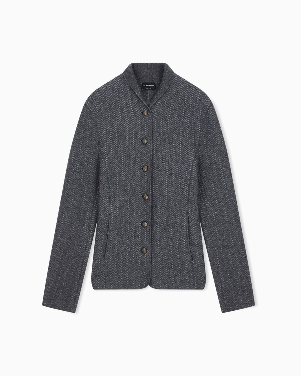 Giorgio Armani Gray Blazer Jackets Slim Herringbone Cashmere Knit Stand Collar