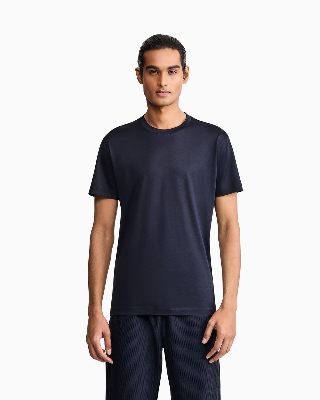 Giorgio Armani Blue Plain-Knit Jersey T-Shirt for men