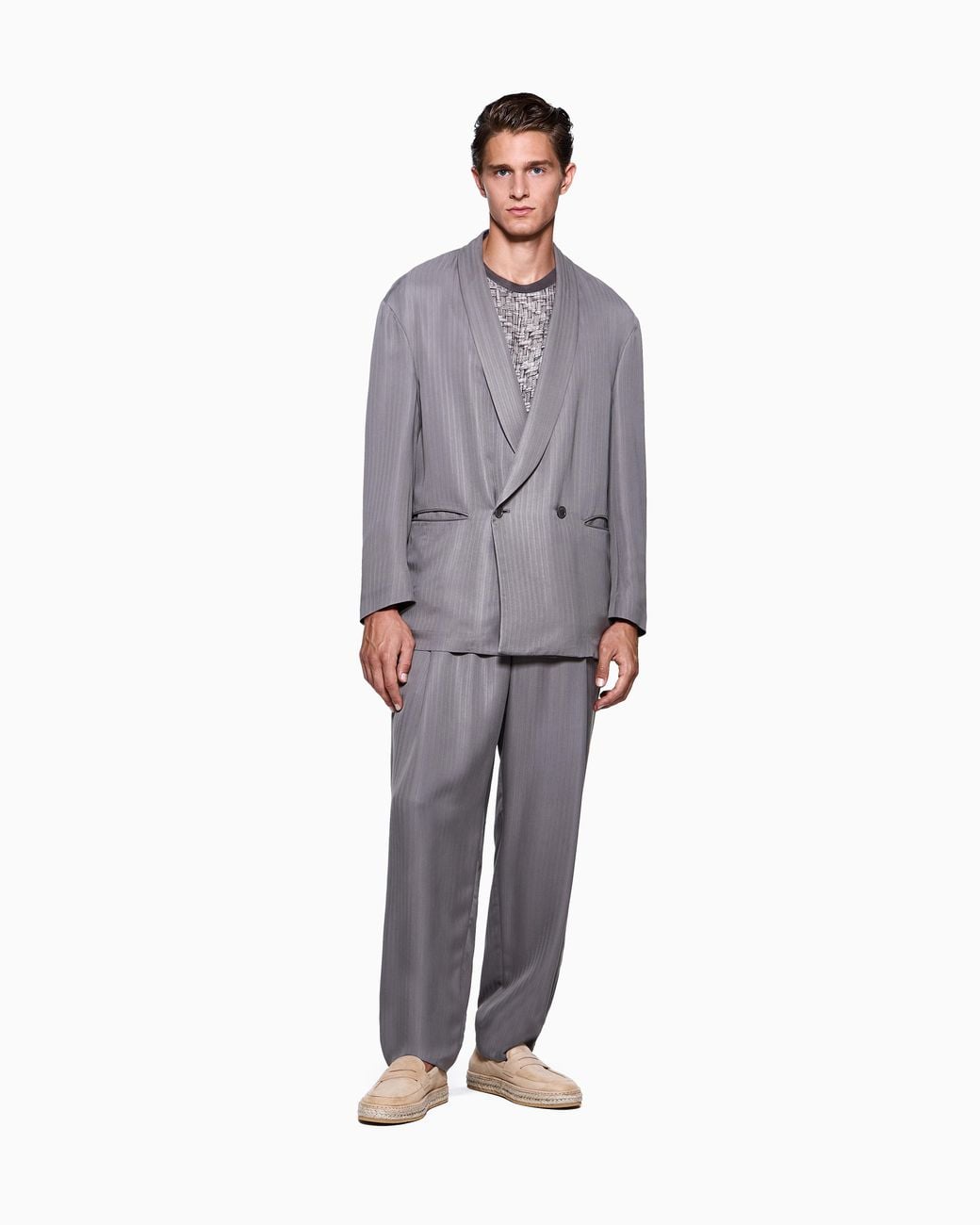 Giorgio Armani Gray Cupro Chevron Double-Breasted Suit for men