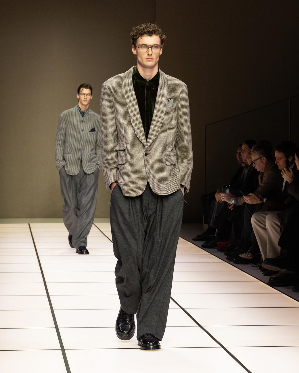 Giorgio Armani Gray Viscose And Silk Jacquard Pocket Square With Chevron Pattern for men
